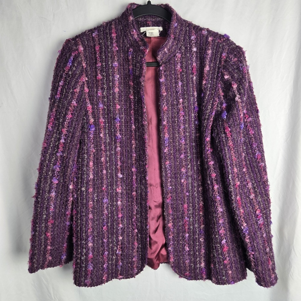Vintage Devon Womens 14 Purple Texture Tweed Jacket‎ Mohair Office Career Boho